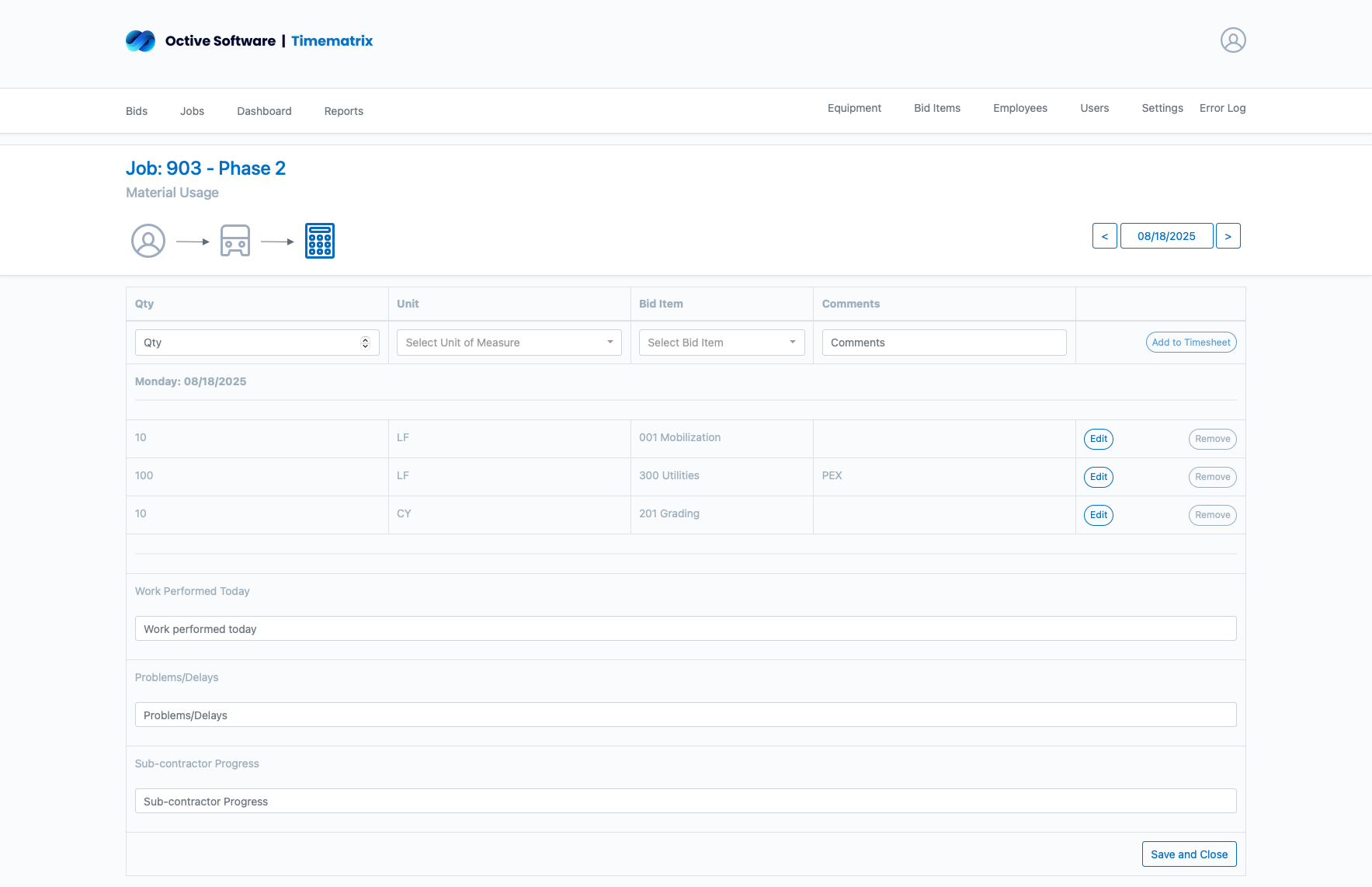 Material Usage Tracking